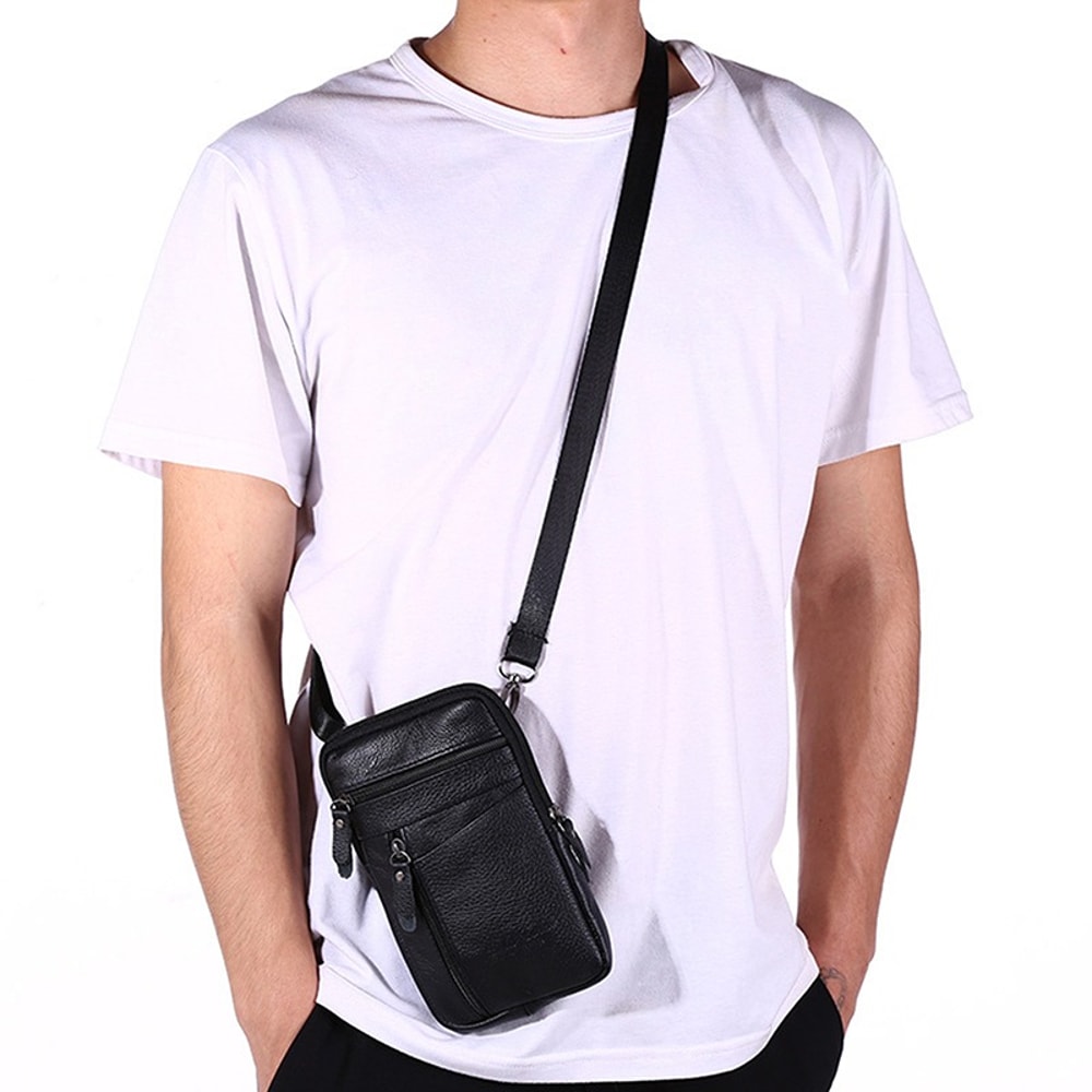 Leather Waist Bag for Men Crossbody Phone Holder Compact Outdoor Travel Belt Bag