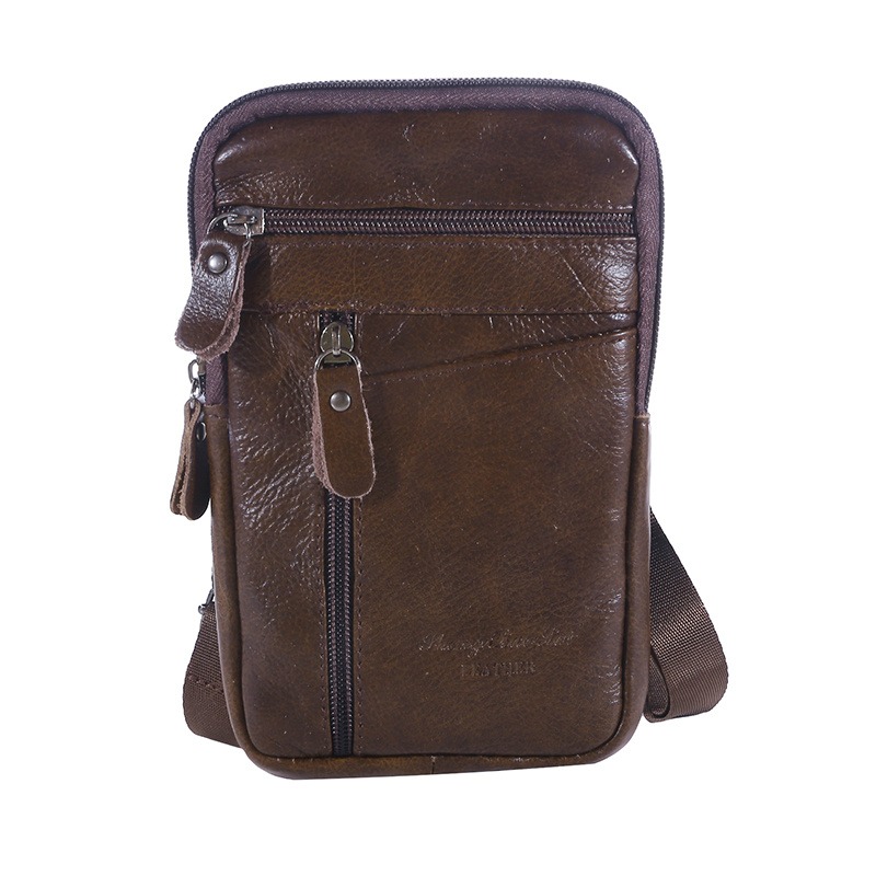 Leather Waist Bag for Men Crossbody Phone Holder Compact Outdoor Travel Belt Bag
