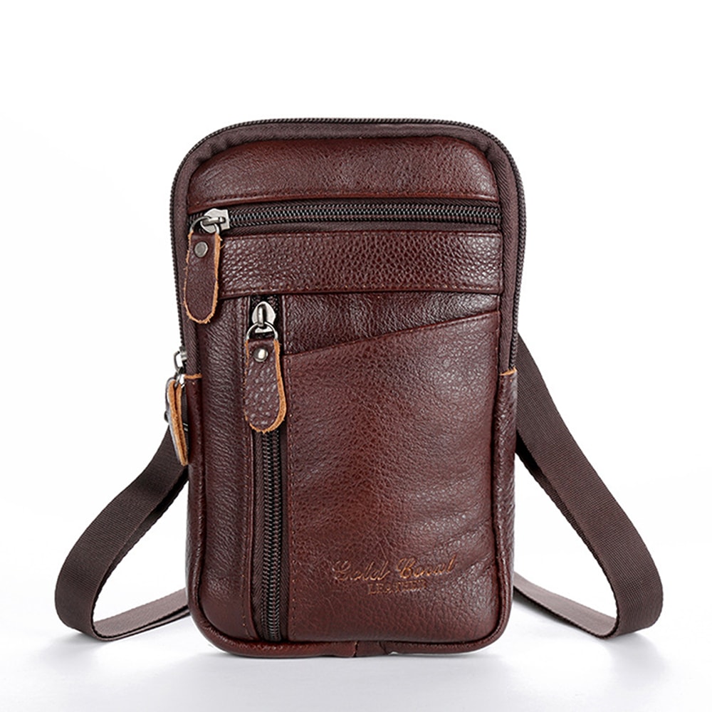 Leather Waist Bag for Men Crossbody Phone Holder Compact Outdoor Travel Belt Bag