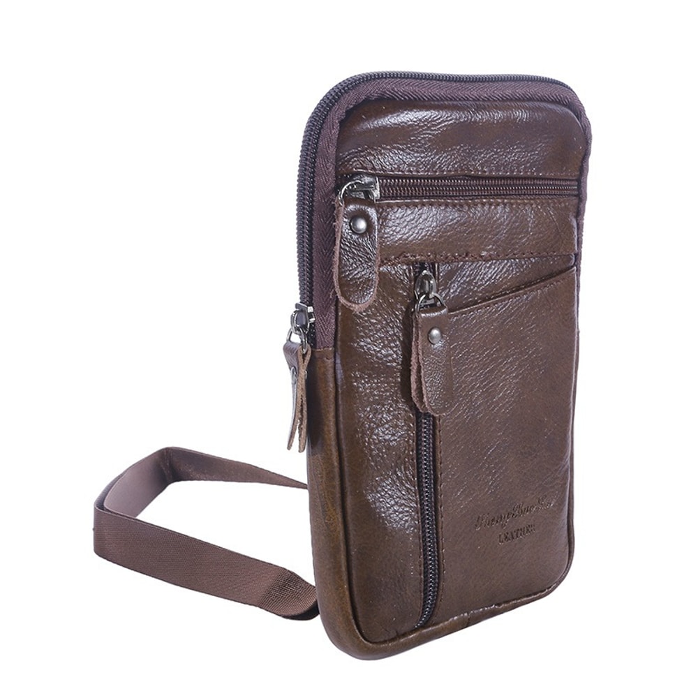 Leather Waist Bag for Men Crossbody Phone Holder Compact Outdoor Travel Belt Bag