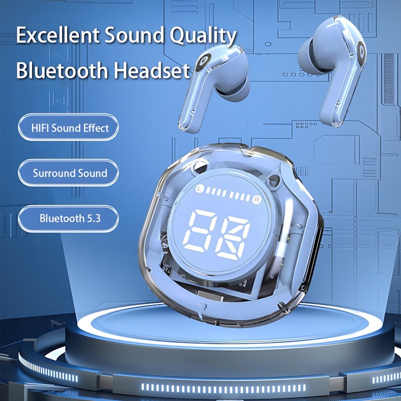 Transparent LED Display Wireless Earbuds With ENC Noise Cancellation Bluetooth 1