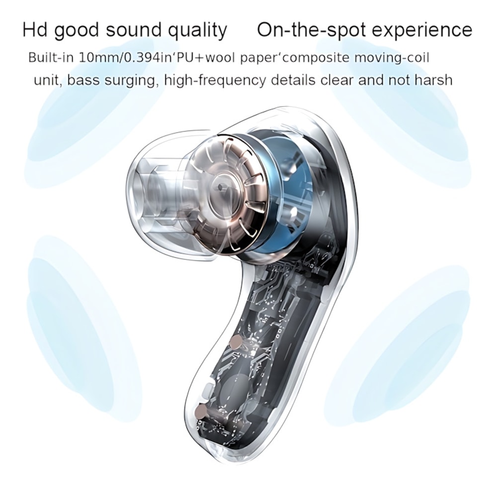 Transparent LED Display Wireless Earbuds With ENC Noise Cancellation Bluetooth 3