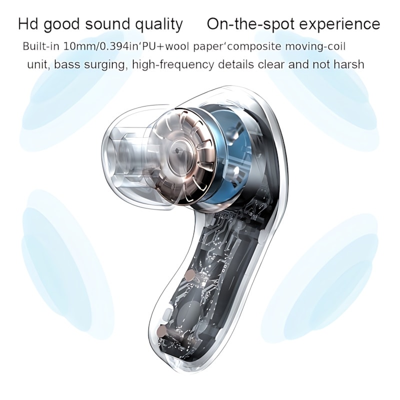 Transparent LED Display Wireless Earbuds With ENC Noise Cancellation Bluetooth 3