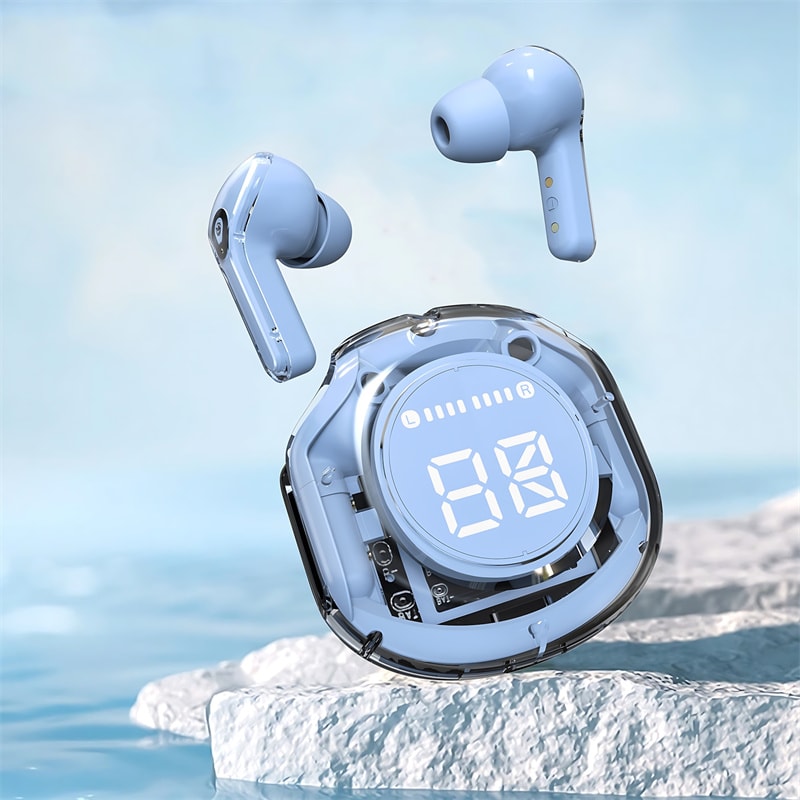 Transparent LED Display Wireless Earbuds With ENC Noise Cancellation Bluetooth 4