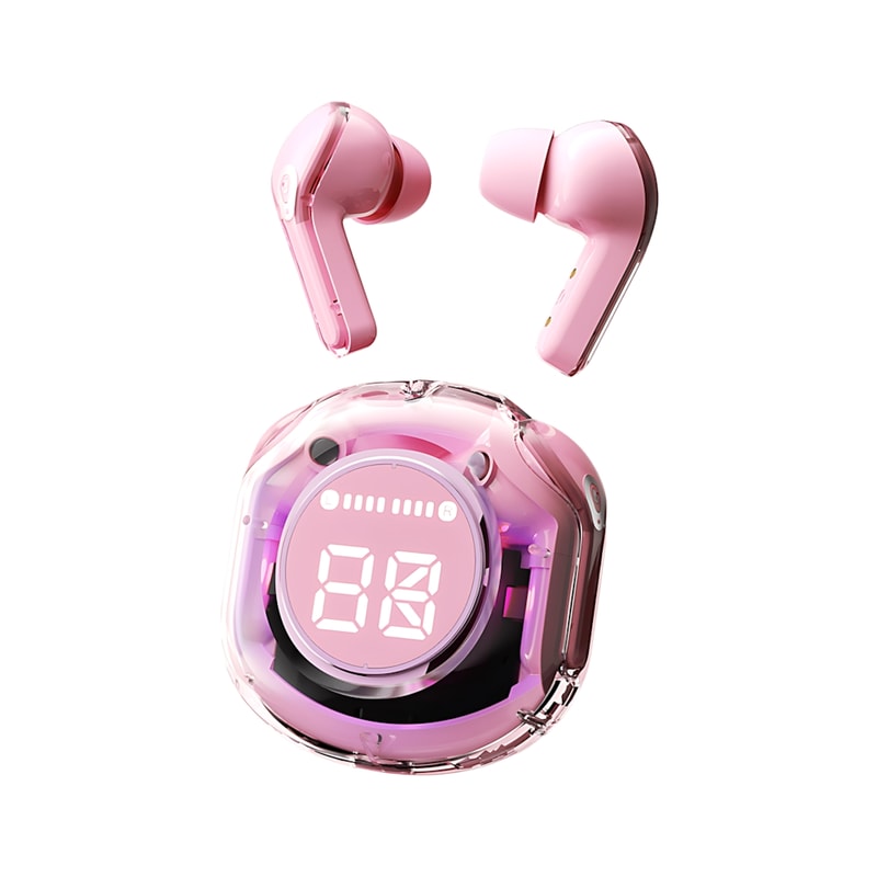 Transparent LED Display Wireless Earbuds With ENC Noise Cancellation Bluetooth 5