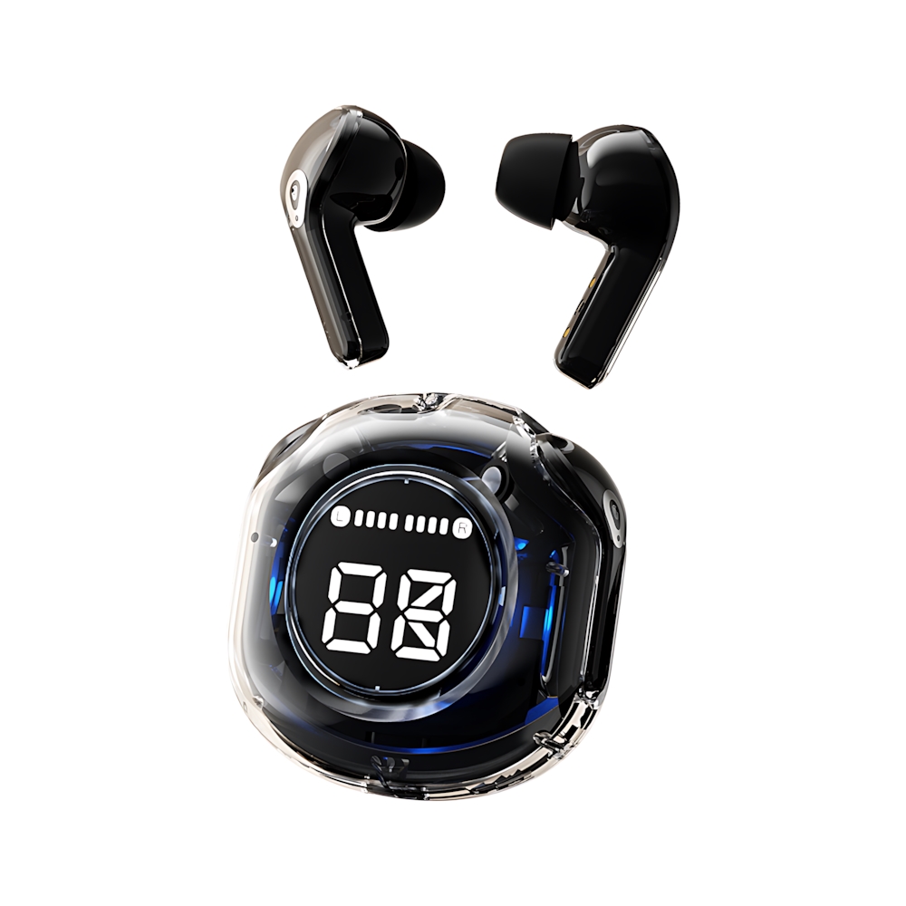 Transparent LED Display Wireless Earbuds With ENC Noise Cancellation Bluetooth 6