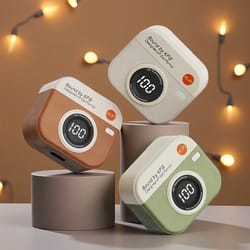 retro camera style wireless earphones with led display & long battery life