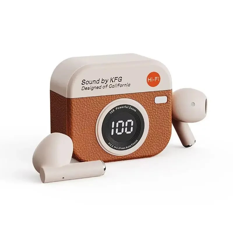 Retro Camera Style Wireless Earphones With LED Display Long Battery Life 6