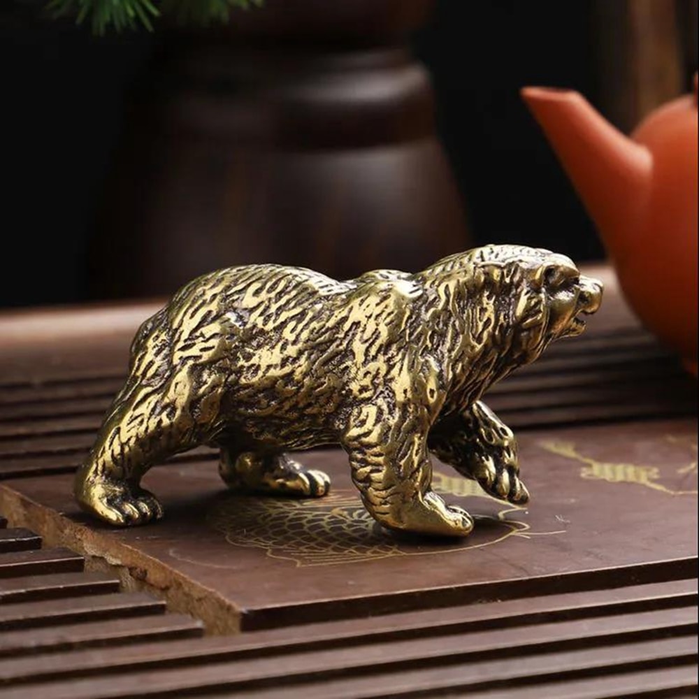 Vintage Brass Polar Bear Figurine Handmade Copper Animal Statue Home Decor 3