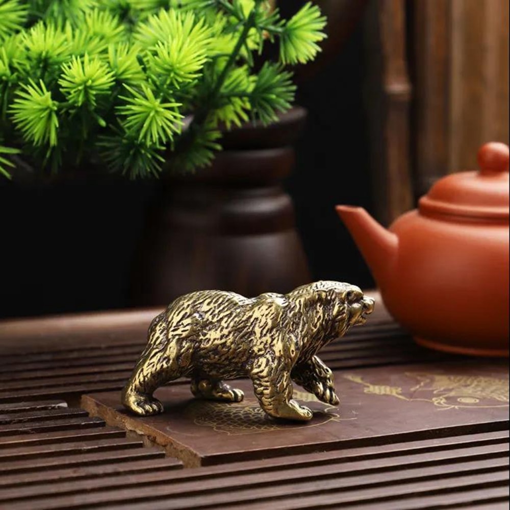 Vintage Brass Polar Bear Figurine Handmade Copper Animal Statue Home Decor 4