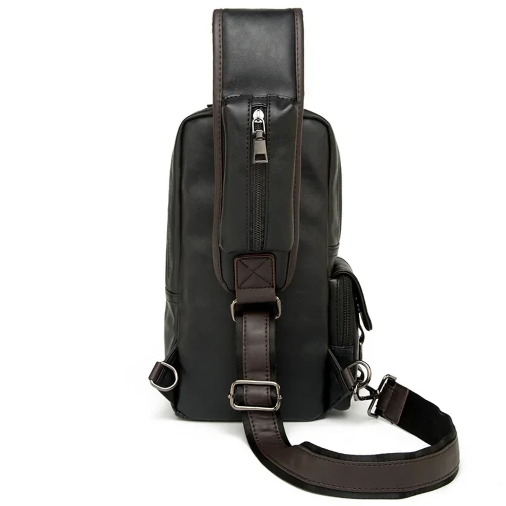 Vintage Waterproof mens crossbody bag PU Leather Chest Messenger for Everyday Carry