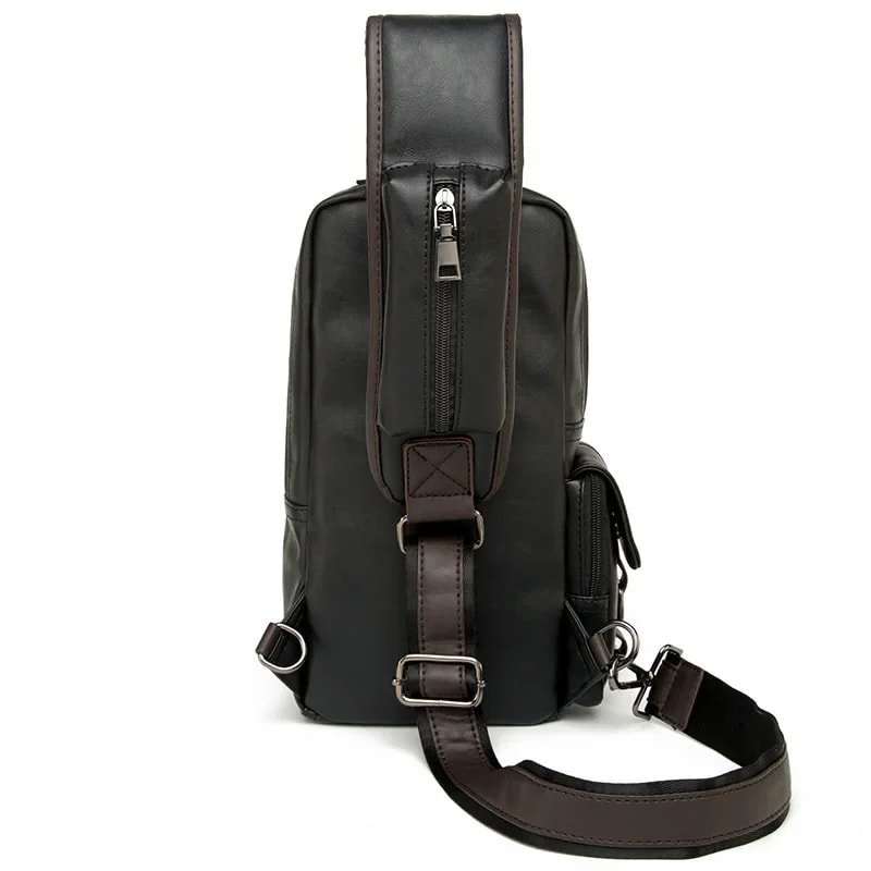 Vintage Waterproof mens crossbody bag PU Leather Chest Messenger for Everyday Carry