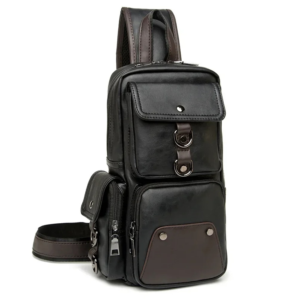 Vintage Waterproof mens crossbody bag PU Leather Chest Messenger for Everyday Carry