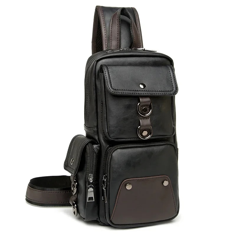 Vintage Waterproof mens crossbody bag PU Leather Chest Messenger for Everyday Carry