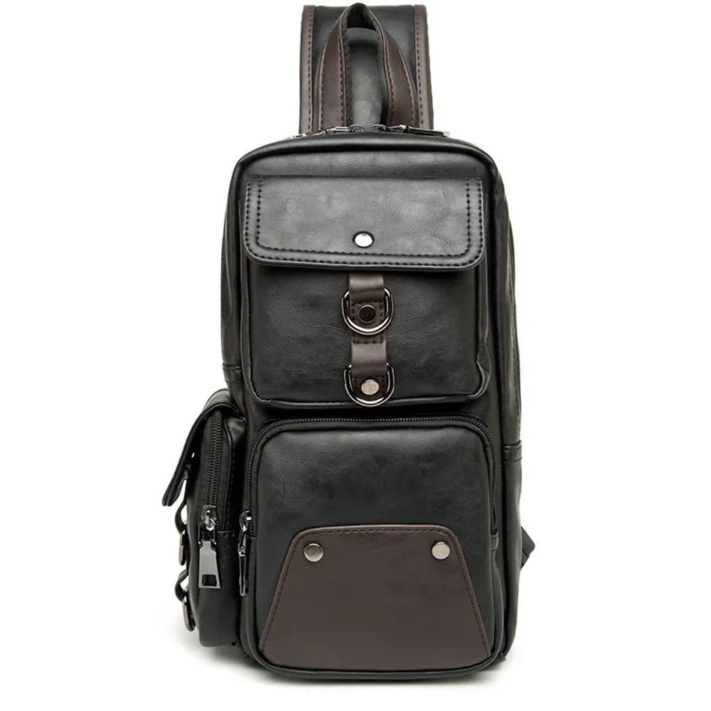 Vintage Waterproof mens crossbody bag PU Leather Chest Messenger for Everyday Carry