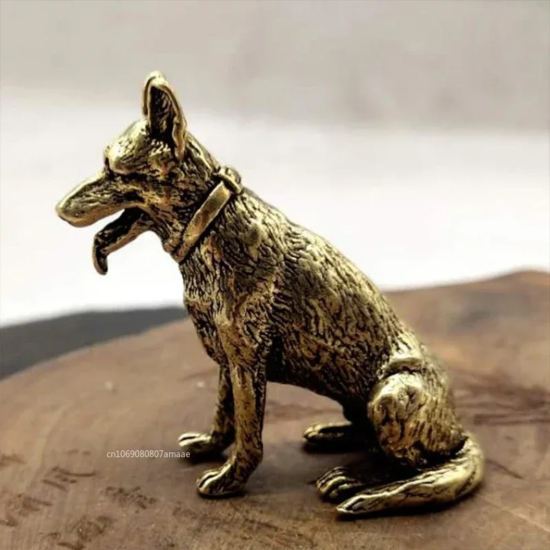 Lucky Feng Shui Dog Statue Brass Guardian Puppy Fortune Decor