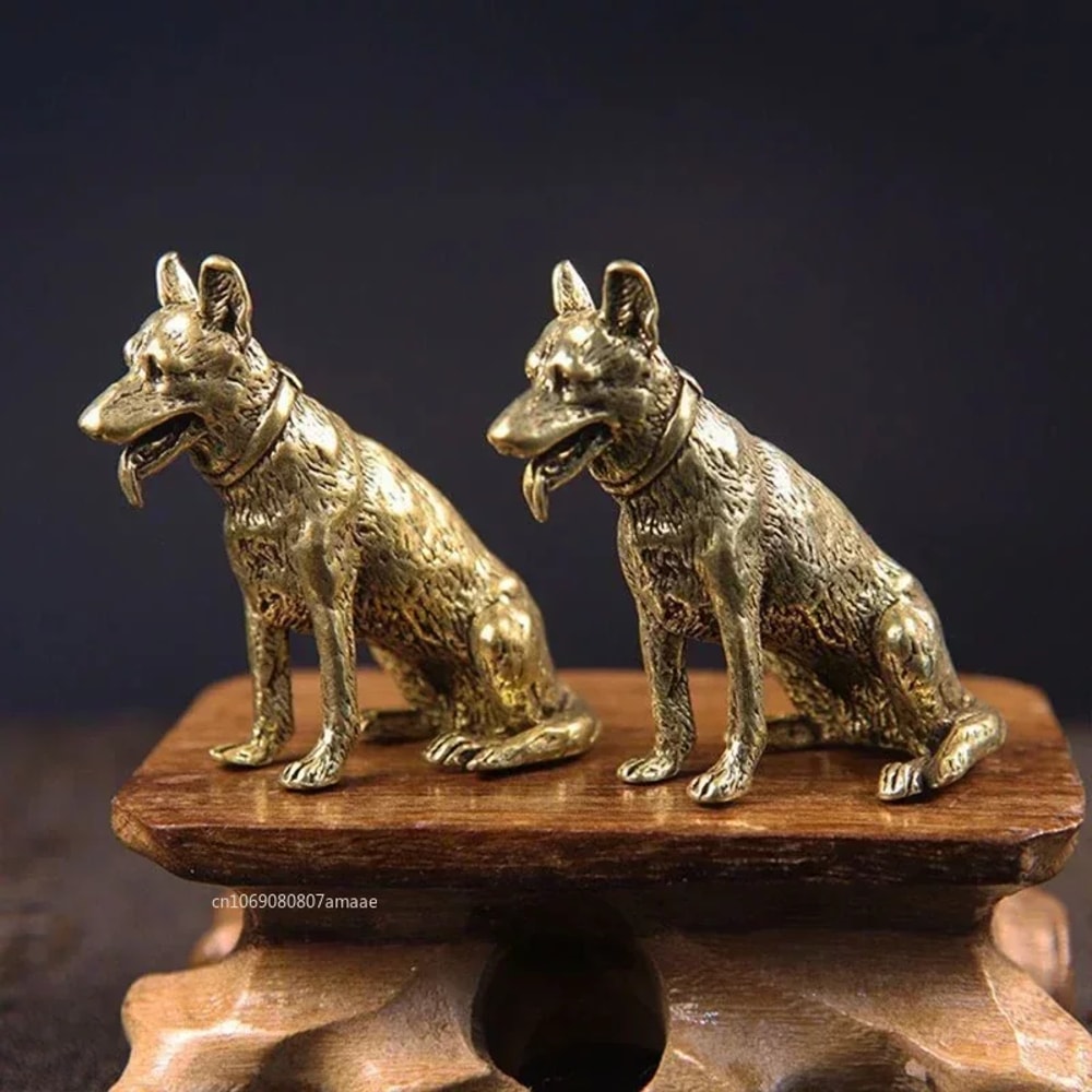 Lucky Feng Shui Dog Statue Brass Guardian Puppy Fortune Decor