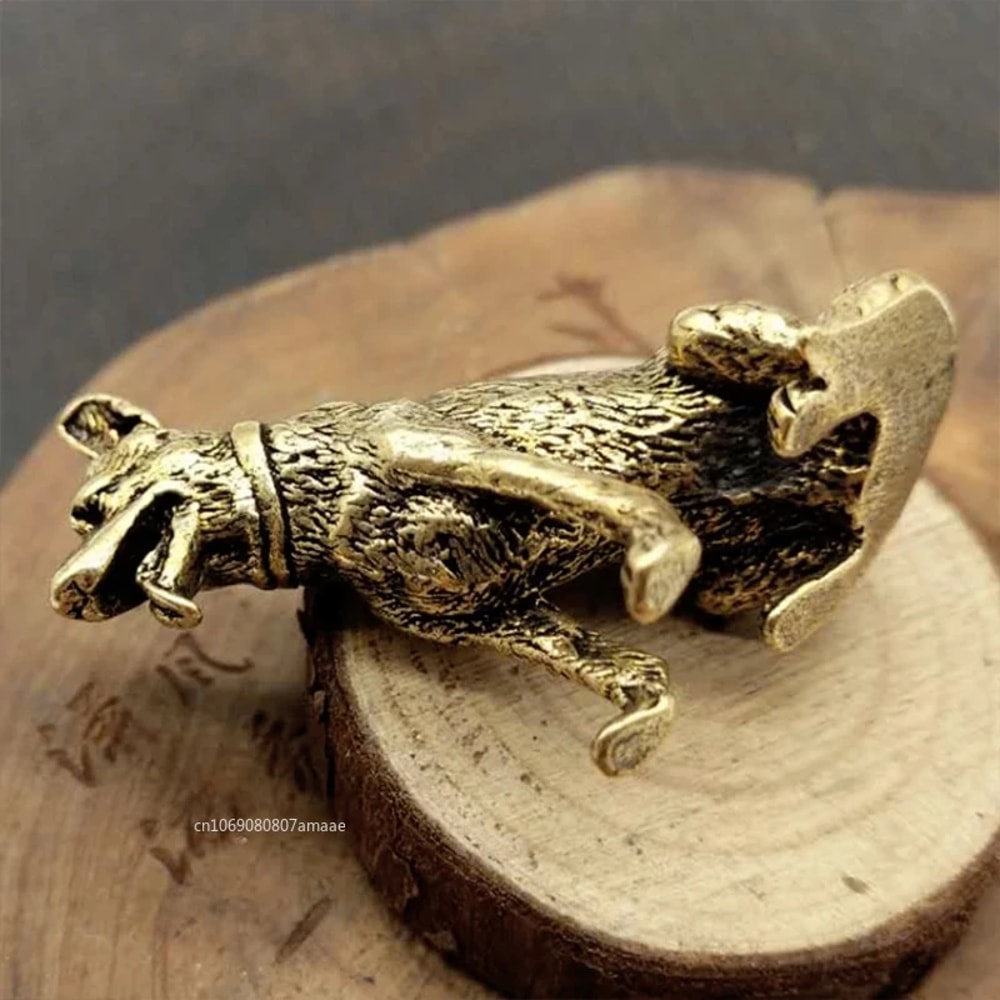 Lucky Feng Shui Dog Statue Brass Guardian Puppy Fortune Decor