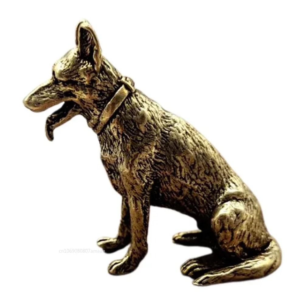 Lucky Feng Shui Dog Statue Brass Guardian Puppy Fortune Decor