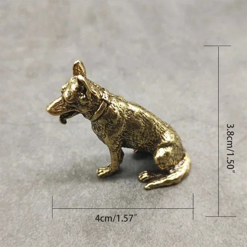 Lucky Feng Shui Dog Statue Brass Guardian Puppy Fortune Decor