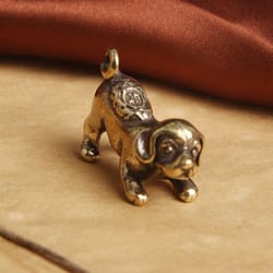 solid brass lucky puppy figurine mini dog statue for desk decor feng shui ornament