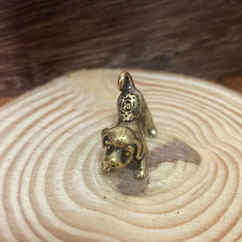 Solid Brass Lucky Puppy Figurine Mini Dog Statue For Desk Decor Feng Shui Ornament 3