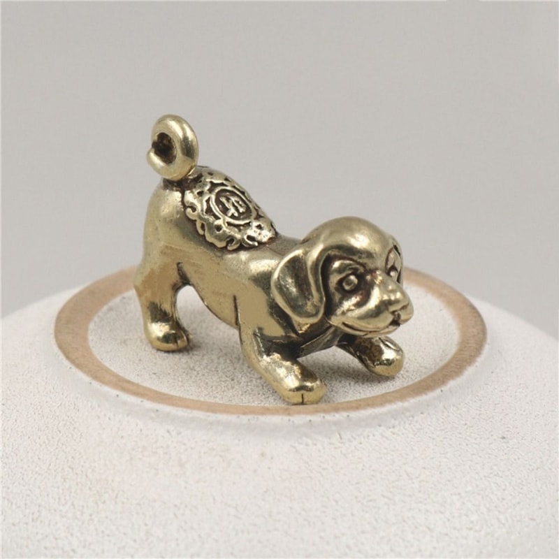 Solid Brass Lucky Puppy Figurine Mini Dog Statue For Desk Decor Feng Shui Ornament 4
