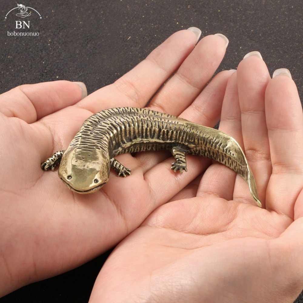 Solid Brass Giant Salamander Figurine Vintage Animal Desk Ornament 0