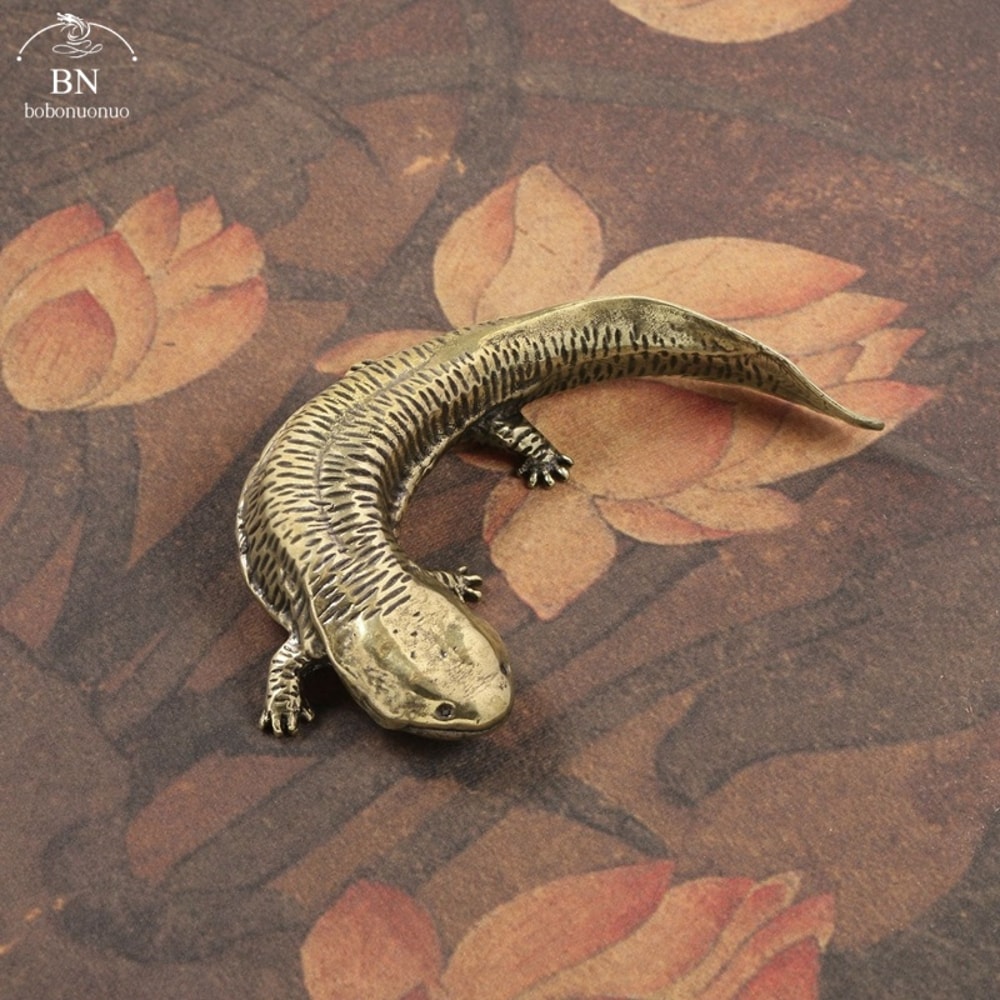 Solid Brass Giant Salamander Figurine Vintage Animal Desk Ornament 1