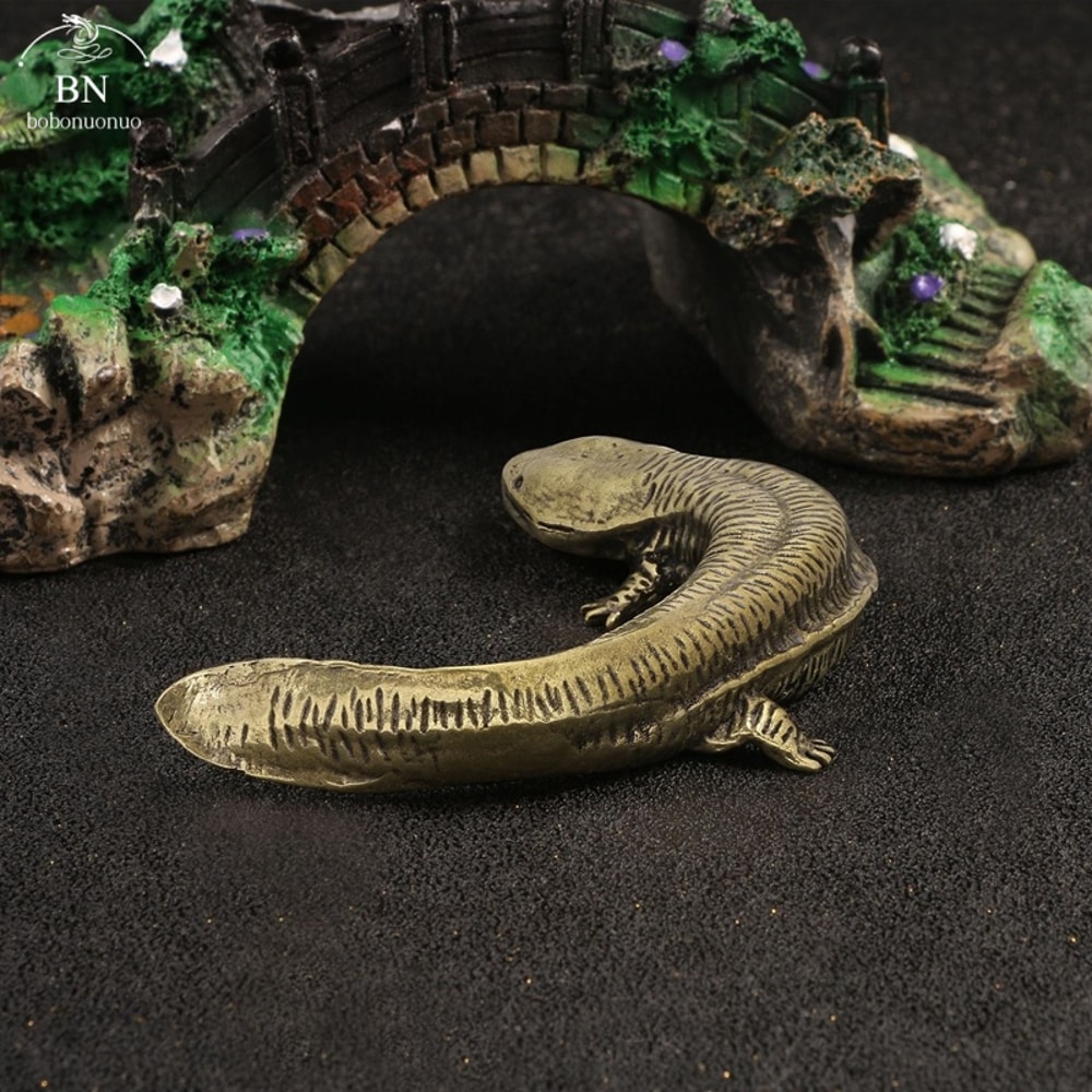 Solid Brass Giant Salamander Figurine Vintage Animal Desk Ornament 2