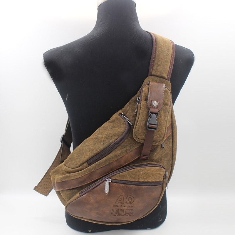Canvas Men Sling Backpack Crossbody Travel Chest Bag with Laptop Compartment