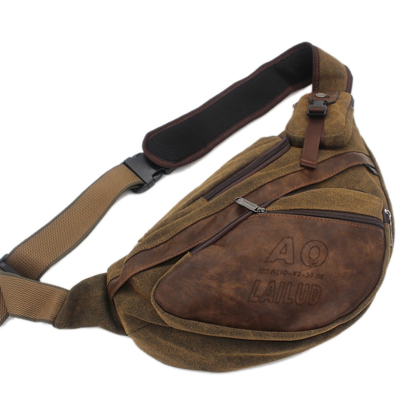 Canvas Men Sling Backpack Crossbody Travel Chest Bag with Laptop Compartment