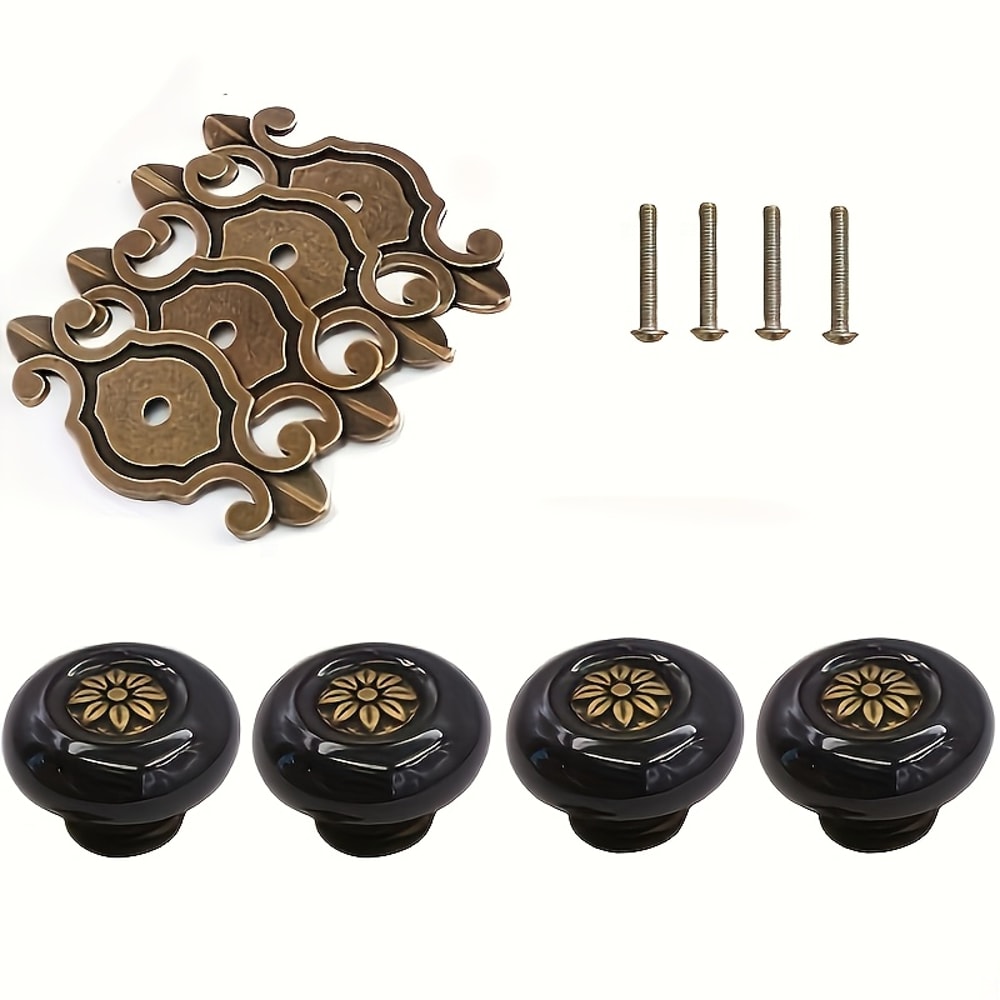 Vintage Ceramic Cabinet Knobs with Zinc Base Decorative Drawer and Wardrobe Handles