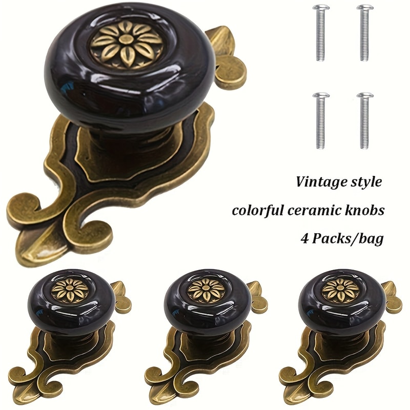 Vintage Ceramic Cabinet Knobs with Zinc Base Decorative Drawer and Wardrobe Handles