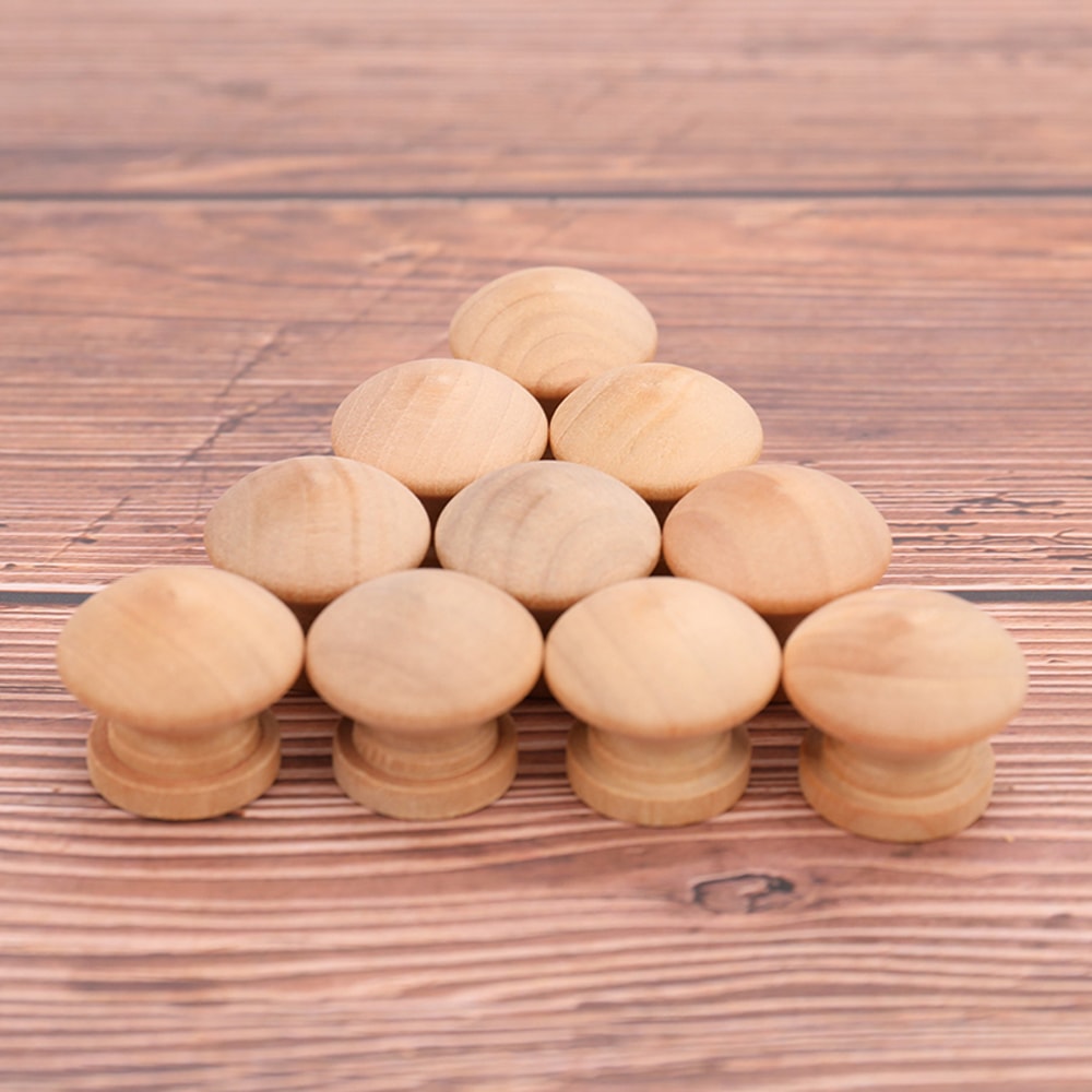 Natural Wood Cabinet Knobs Set Round Wooden Drawer Handles For Kitchen 3