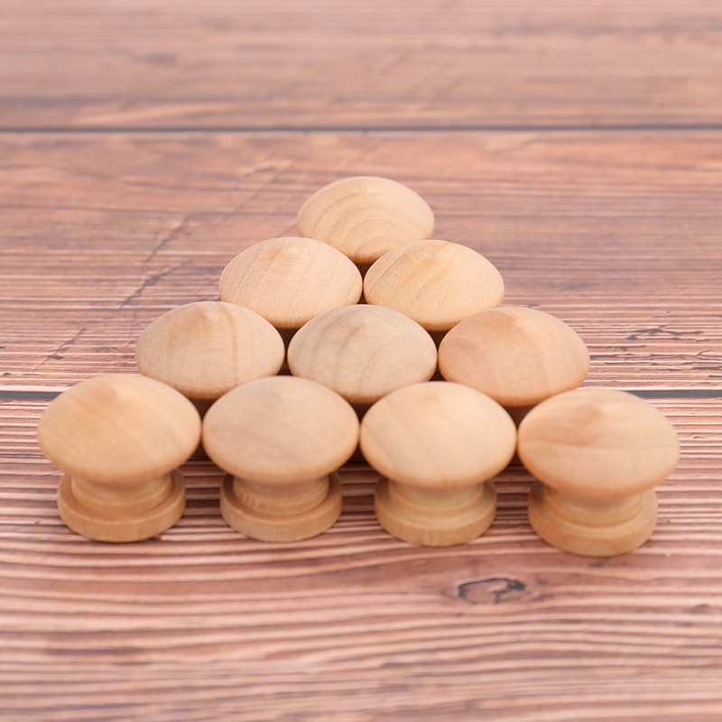 Natural Wood Cabinet Knobs Set Round Wooden Drawer Handles For Kitchen 3