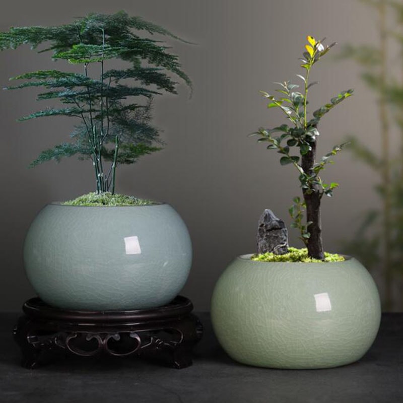 Chinese Ceramic Bonsai Pot With Drainage Hole Decorative Indoor Planter 1