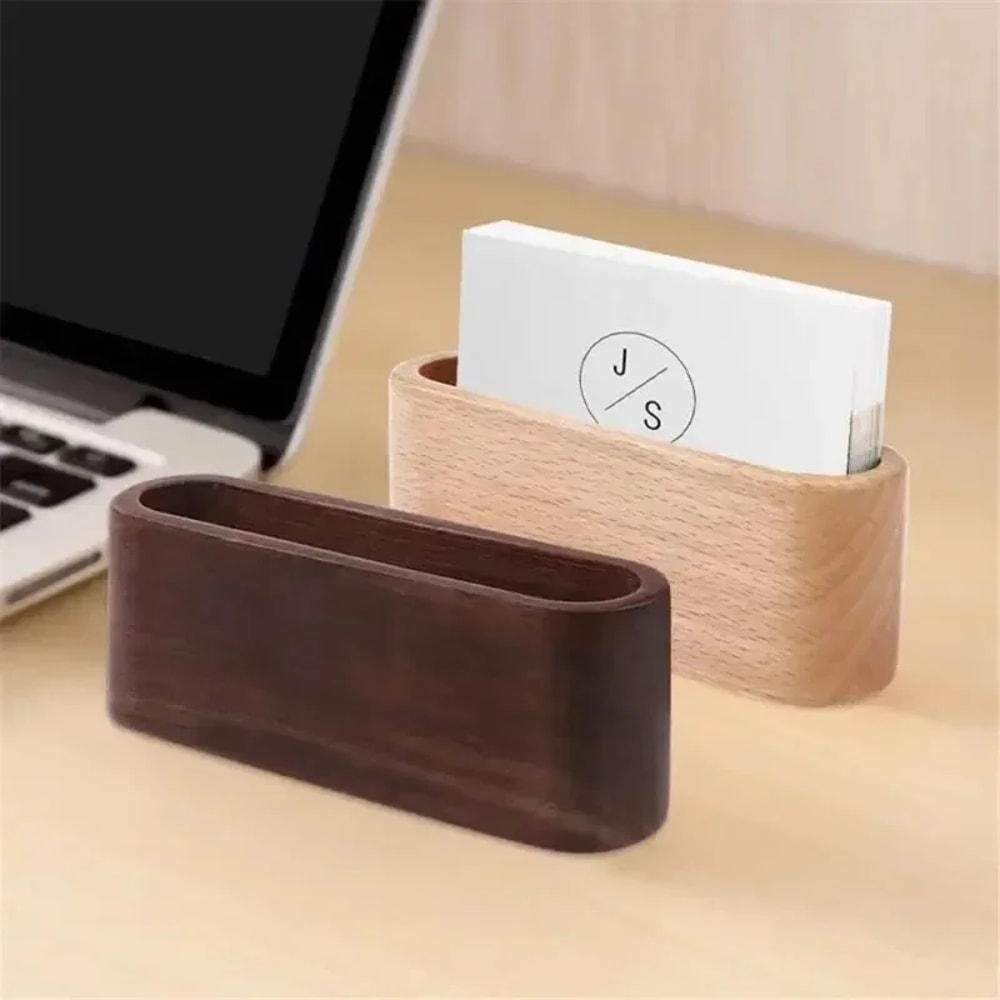 Premium Wooden Business Card Holder Desk Organizer Display Stand