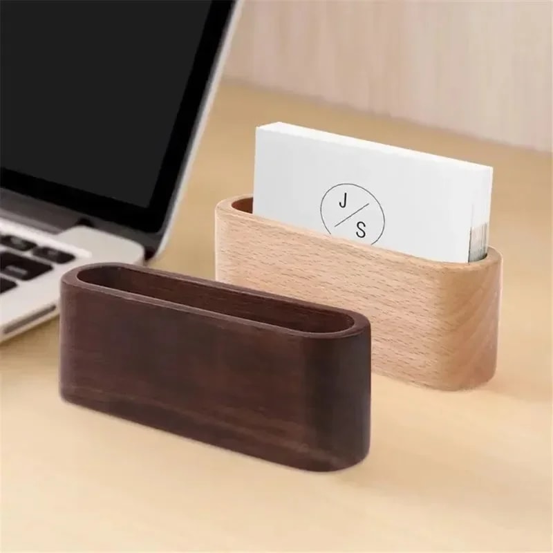 Premium Wooden Business Card Holder Desk Organizer Display Stand