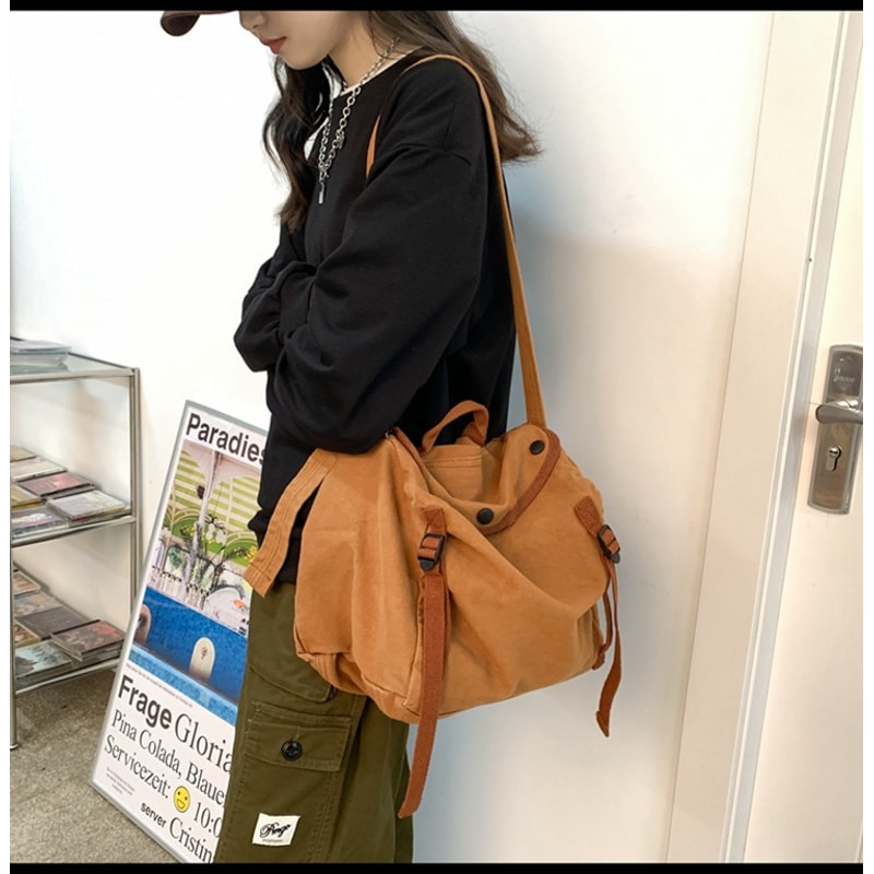 Canvas Messenger Bag Large Tote Multi Pocket Unisex Shoulder Bag 1