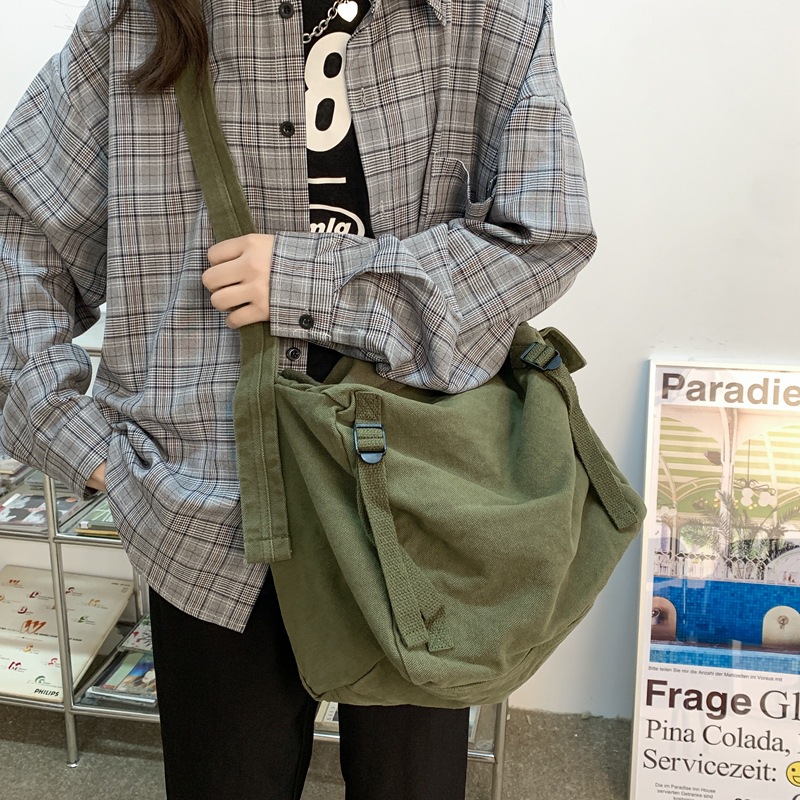Canvas Messenger Bag Large Tote Multi Pocket Unisex Shoulder Bag 2