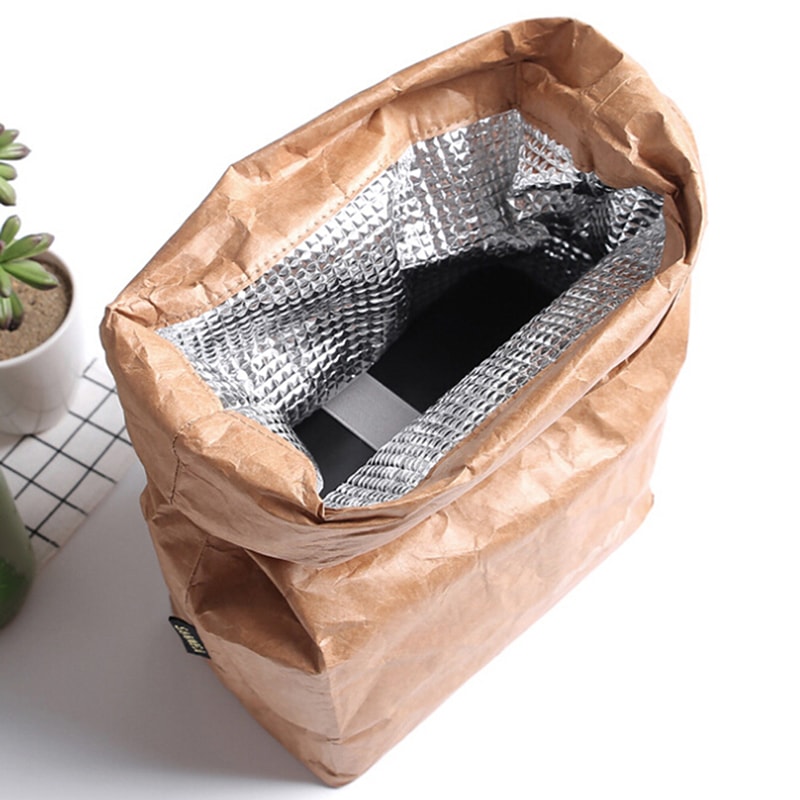 Reusable Insulated Kraft Paper Lunch Bag with Thermal Lining