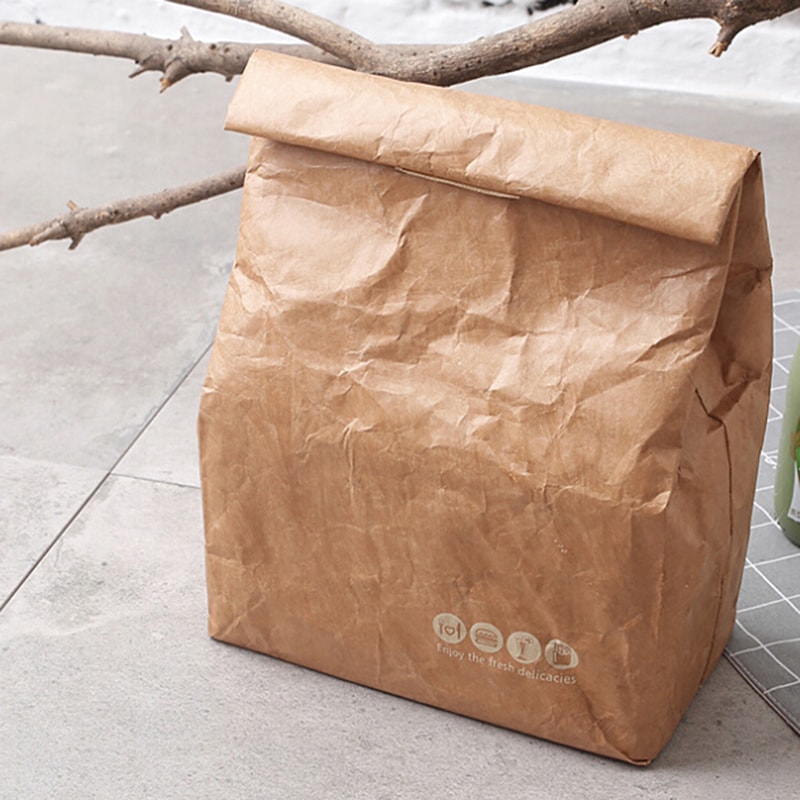 Reusable Insulated Kraft Paper Lunch Bag with Thermal Lining
