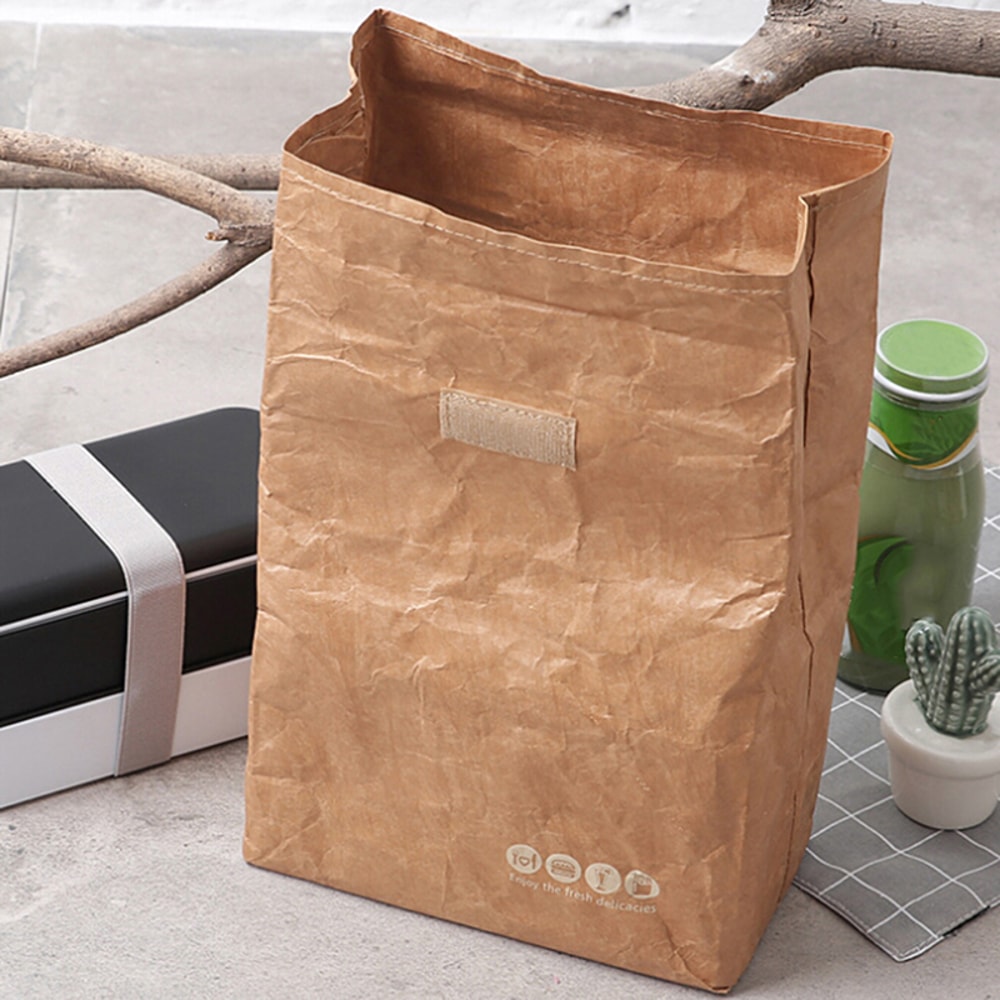 Reusable Insulated Kraft Paper Lunch Bag with Thermal Lining