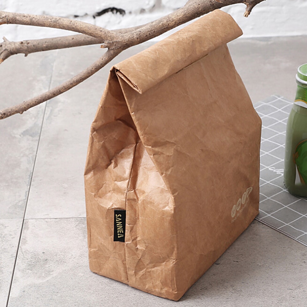 Reusable Insulated Kraft Paper Lunch Bag with Thermal Lining