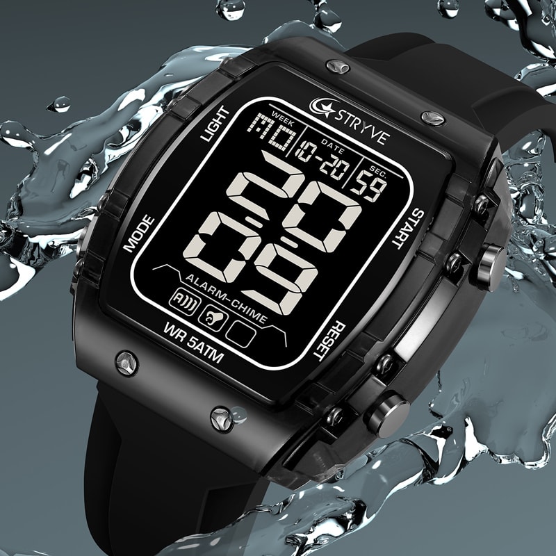 Mens Waterproof Digital Sports Watch With Chronograph Silicone Band 3