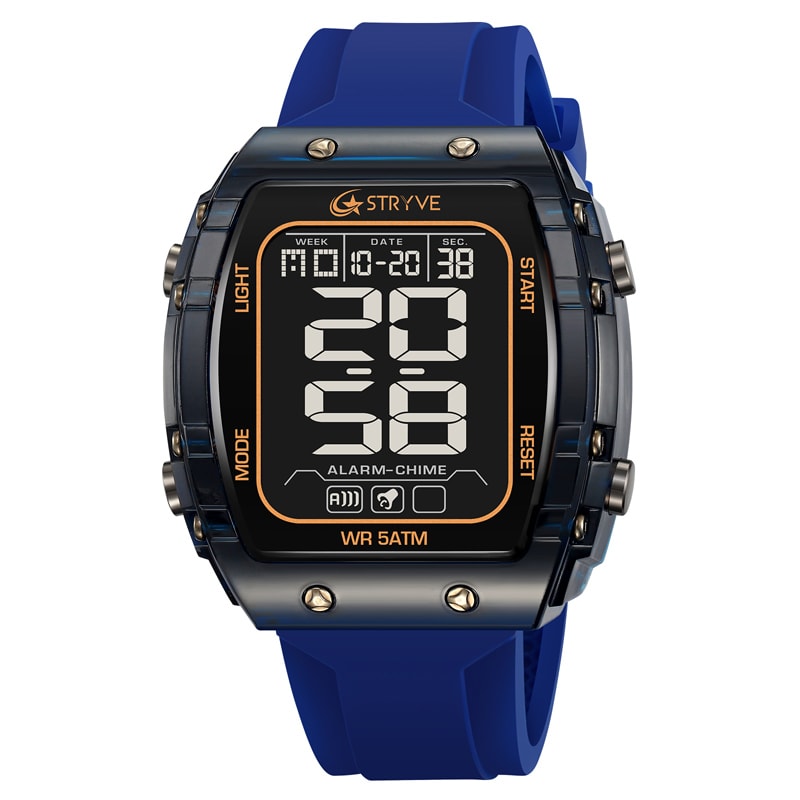Mens Waterproof Digital Sports Watch with Chronograph & Silicone Band