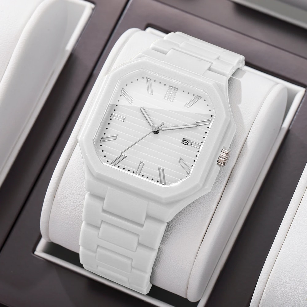 Mens Square Dial Quartz Sports Watch With Calendar Durable Casual Wristwatch 4