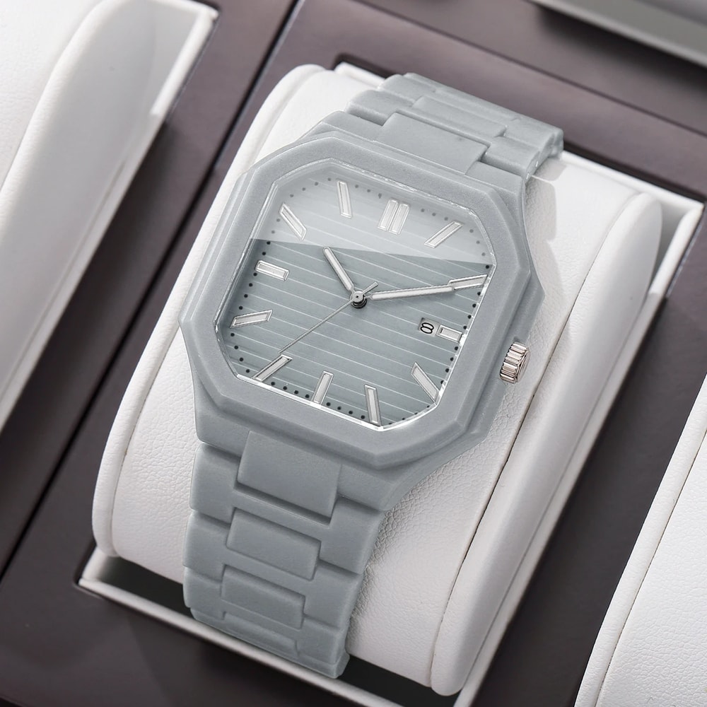 Mens Square Dial Quartz Sports Watch With Calendar Durable Casual Wristwatch 5