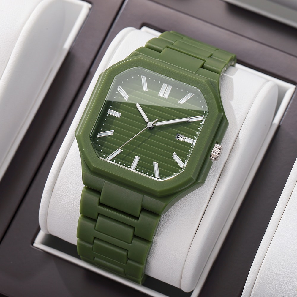 Mens Square Dial Quartz Sports Watch With Calendar Durable Casual Wristwatch 7